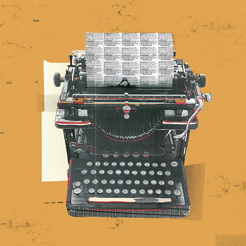 Máquina de escribir hecha en collage.